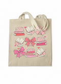 Bows & Books Tote Bag Gusseted Natural Canvas