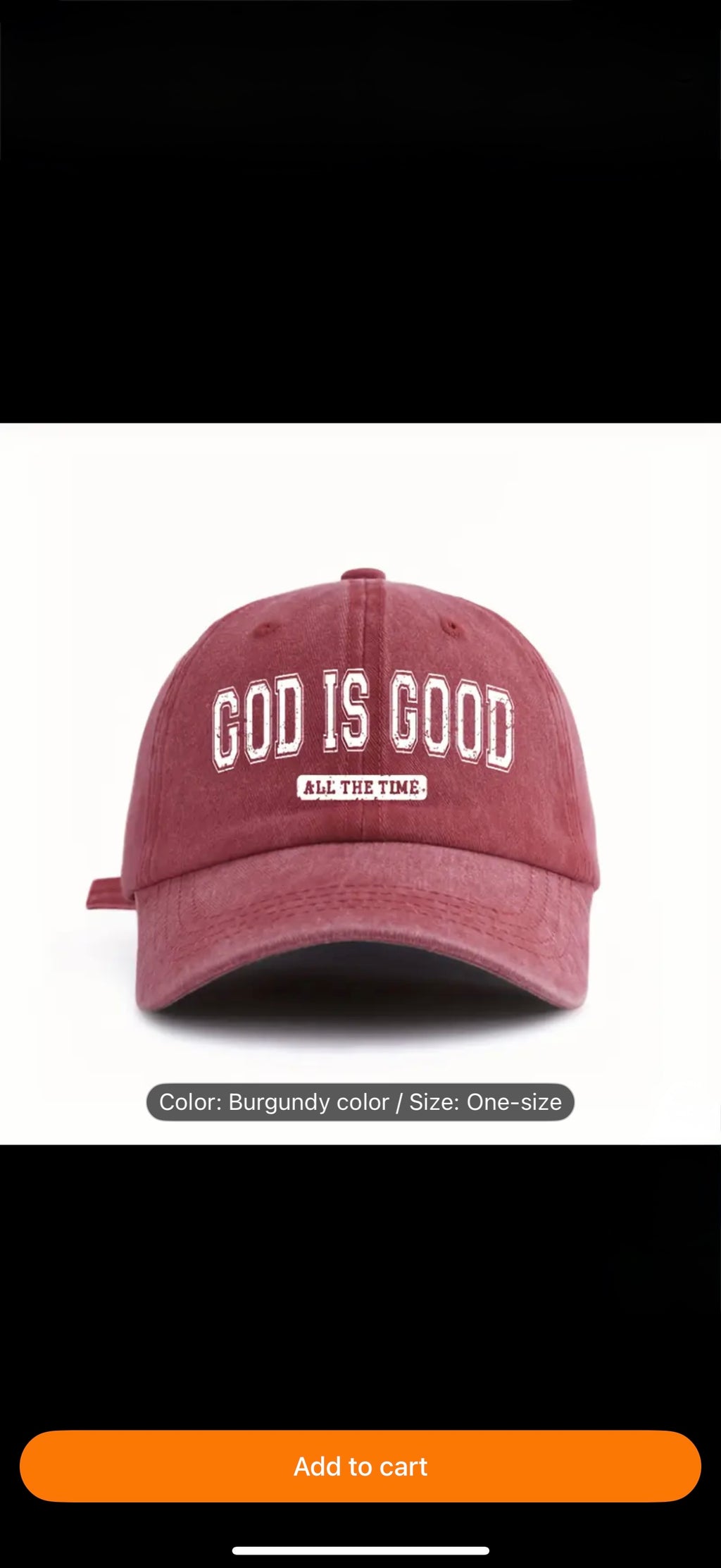 GOD IS GOOD Printed Letter Women's & Men's Washed Baseball Cap