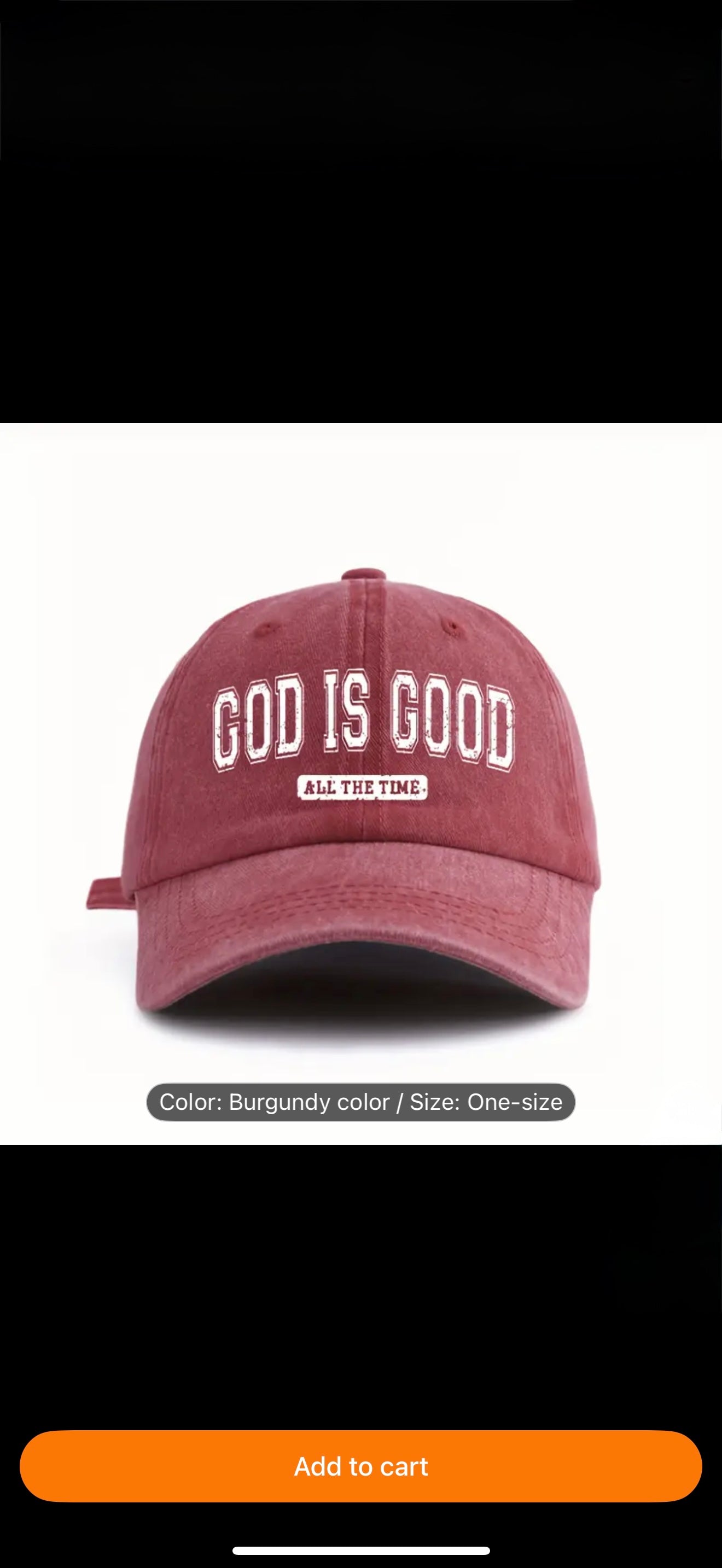 GOD IS GOOD Printed Letter Women's & Men's Washed Baseball Cap
